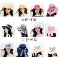 [พร้อมส่ง] หมวกสีพื้น หมวกบักเก็ต Bucket Hat หมวกกันแดด ใส่ได้ 2 ด้าน พร้อมโบว์ลายสก๊อต