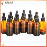 YESHE 12Pcs 30มล. ขวดหยดขวด 1ออนซ์คะ ขวดของเหลวย้อมสี ด้วยตา droppers ขวดแก้วสีเหลืองอำพัน น้ำมันหอมระเหย