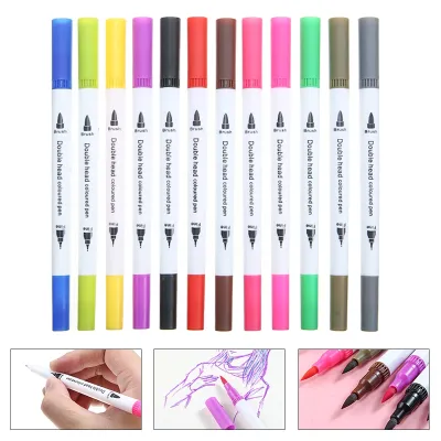 Non-toxic Watercolor Brush Pen Set 12 colors 0.4mm Dual Tip Art Markers Sketching Markers Manga Drawing Brush Pen
