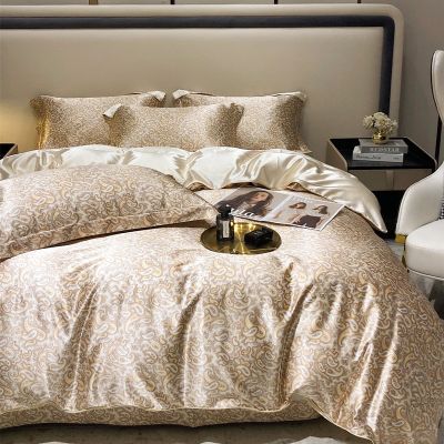 ชุดเครื่องนอนหม่อนพิมพ์ลายดอกไม้ผ้าคลุมขนอ่อนซาตินหรูหราพร้อมผ้าปูที่นอนเตียงนอนแบบนุ่มระดับไฮเอนด์