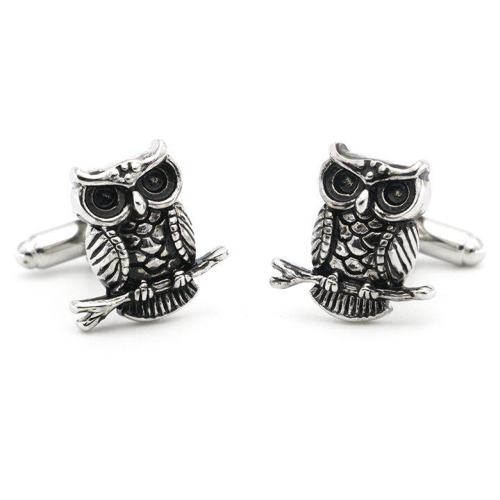 vintage-design-owl-cufflinks-สำหรับผู้ชายคุณภาพวัสดุทองแดงสีดำ-cuff-links-ขายส่งและขายปลีก-yrrey