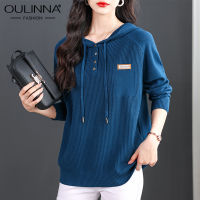 OULINNA เสื้อสเวตเตอร์เสื้อกันหนาวแบบถักผู้หญิงมีฮู้ดสำหรับฤดูใบไม้ร่วง/ฤดูหนาวมีกระเป๋าปลอมทรงหลวมลำลองแขนใหญ่ลายทางมีฮู้ดสำหรับฤดูใบไม้ร่วง/ฤดูหนาว2023