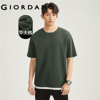 GIORDANO ผู้ชาย เสื้อยืดแขนสั้นคอกลมหลวมสองชิ้นถักวาฟเฟิลปลอม Free Shipping 01023397