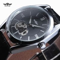 New Winner Cool Fashion Male Leather Business Simple Skeleton Mechanical Automatic Military Wrist Watch Men Gift Luxury Clock