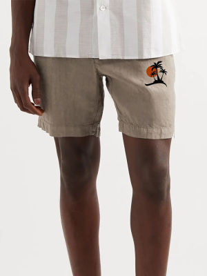 ผู้ชายลำลองผ้าฝ้ายผ้าลินินสั้นกางเกงบุรุษ2022ฤดูร้อนหลวมกลางเอวกระเป๋ากางเกงขาสั้น Streetwear แฟชั่นต้นไม้พิมพ์กางเกงขาสั้นชายหาด