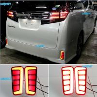 2ชิ้นตัวสะท้อนแสงสำหรับ Toyota Vellfire ALPHARD 2016 2017 2018 2019 2020 LED ไฟกันชนไฟตัดหมอกหลังสัญญาณเลี้ยวเบรคอัตโนมัติ