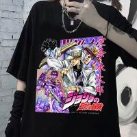 ราคาถูกLyzh เสื้อยืดลําลอง แขนสั้น พิมพ์ลายอะนิเมะ Jojo Bizarre Adventure Jotaro Kujo 90s สีดํา สไตล์วินเทจ สําหรับผู้หญิงS-5XL