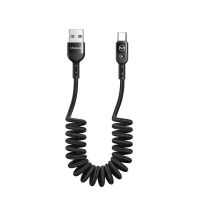 JOMEY USB Type C Extension Retractabl สายชาร์จ IOS LED Braided Retractabl สายรับส่งข้อมูลสายชาร์จโทรศัพท์มือถือชุดสัญญาณไฟ LED สายสปริง USB สาย USB ชาร์จเร็ว