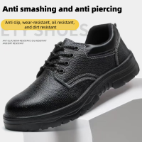 Labor protection shoes/steel toed anti impact and anti puncture black four season comfortable, breathable, lightweight, and safe work shoes are sold directly from factories at a super low price