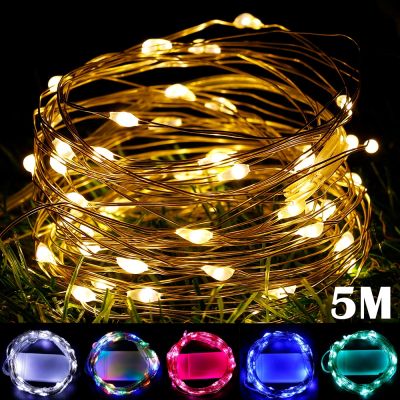 ◕♝❁ (5M) LED Copper Wire String Lights Battery Powered Garland Fairy Lighting Strings for Holiday Christmas Wedding Party Decoration