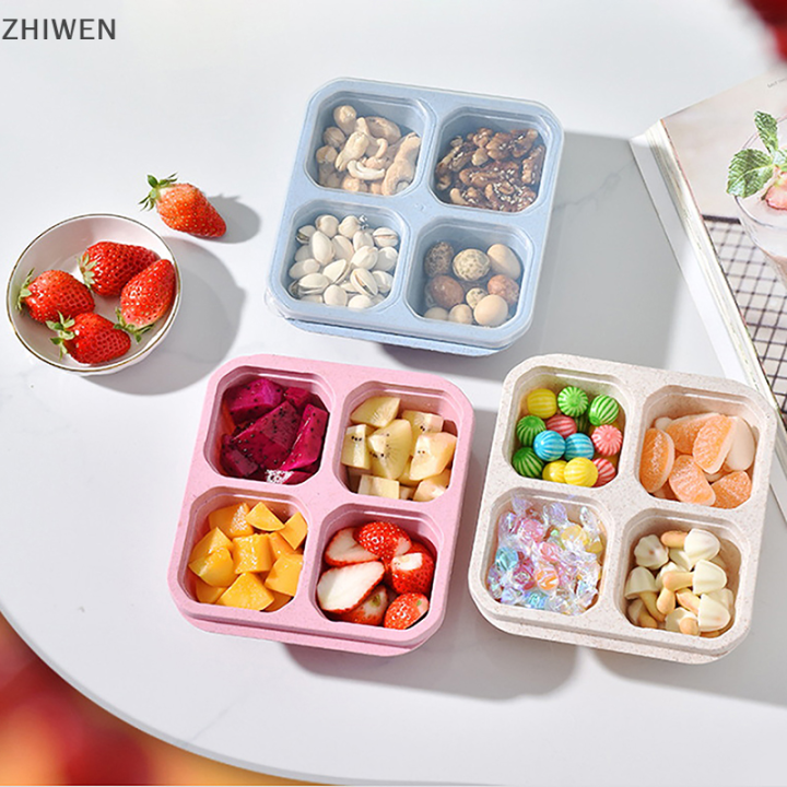 zhiwen-กล่องใส่ขนมด้วยสี่ผ้าคลุมใสจานอาหารว่างกับกล่องผลไม้อบแห้งชาและกล่องอาหารและจานอาหารว่างสดเก็บ