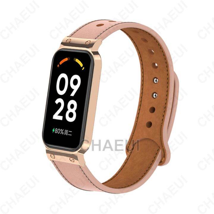 สายหนังพร้อมสร้อยข้อมือเปลี่ยนเคสโลหะสำหรับสายนาฬิกา-redmi-smart-band-2-xiaomi-mi-band-7-pro-xiaomi-smart-band-8-active-watch-strap