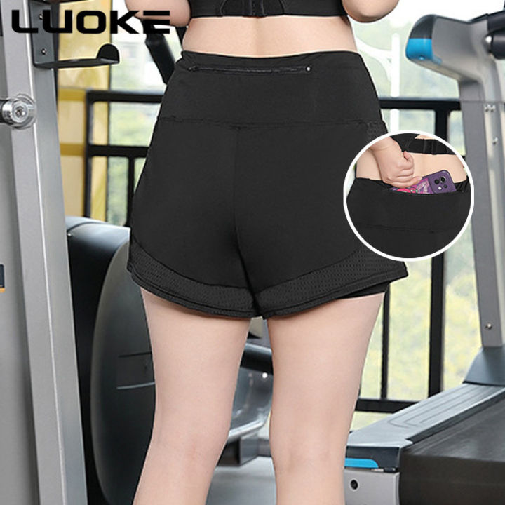 luoke-กางเกงกีฬาขาสั้นสำหรับผู้หญิงวิ่งขนาดใหญ่แห้งเร็วกางเกงธรรมดาหลวมๆฟิตเนสโยคะใส่ได้100กก