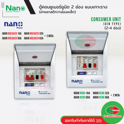 ตู้คอนซูมเมอร์ NANO NNP-CM NNP-CR Plus 2 ช่อง เมนธรรมดา MCB /กันดูด RCBO ตู้ควบคุมไฟ ตู้โหลดกันดูด NNP เมน 32A , 50A และ 63A  ไทยอิเล็คทริคเวิร์คออนไลน์