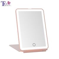 Desktop Single-sided Mirror Rectangular Foldable Makeup Mirror with Led Light Ladies Outdoor Compact Portable Ultra-thin Mirror Mirrors