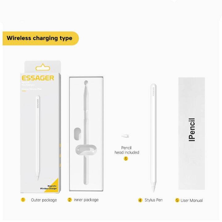 ปากกาสไตลัส-essager-เหมาะสำหรับดินสอ-apple-2-1สำหรับดินสอปากกาชาร์จได้ไร้สายแม่เหล็กบลูทูธที่อุปกรณ์เสริมขนาดเล็ก-ipad-airpro