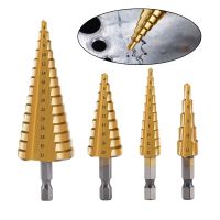 Step Drill Bit 3-12mm 4-12mm 4-20mm HSS Straight Groove Step Drill Bit Titanium Coated Wood Metal Hole Cutter Core Drilling Tool