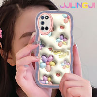 Jjlingji เคสสำหรับ OPPO A52 A92 A72 4G เคสแฟชั่น3D ดอกไม้นำโชคดีไซน์ใหม่คอลอร์ขอบคลื่นนุ่มเคสมือถือกันกระแทกแบบใสสร้างสรรค์เคสโปร่งใสลายกล้องถ่ายรูปซิลิกาเจลปกป้อง