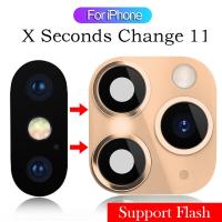 For iPhone XR X to iPhone 11 Pro Max Luxury Fake Camera Lens Sticker Seconds Change Cover Case Phone Upgrade Support Flash