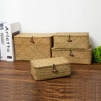 Handmade Woven Storage Box with Lid Large Size Seagrass Storage Organizer 32cm Food Cosmetics Toys Sundries Container Home Decor