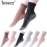 Jeseca New 5 PairsLot Silk Socks Summer Women Soft Casual Non-Slip Cotton Bottom Fashion Transparent Ladies Thin Silk Socks