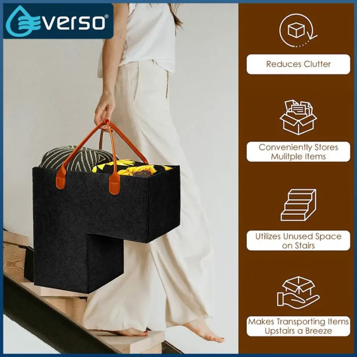 Stair Basket Stair Basket with Leather Handles Felt LShape Stair Step