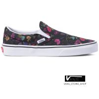 VANS SLIP ON PRESSED FLORAL BLACK TRUE WHITE  (สินค้ามีประกันแท้)