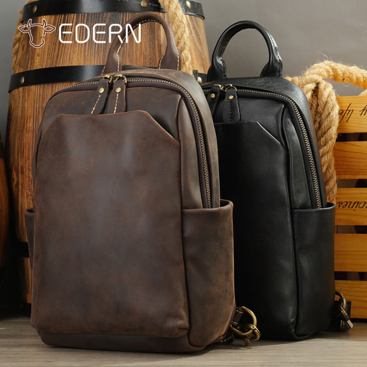 EDERN Men's Genuine Leather Sling Bag Retro Chest Bag for Men High