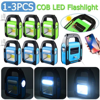 1-3pc Solar Handheld Flashlight COB LED Camping Flashlight Emergencey Power Bank for Phone Charge Portable Tent Desk Lamp Light