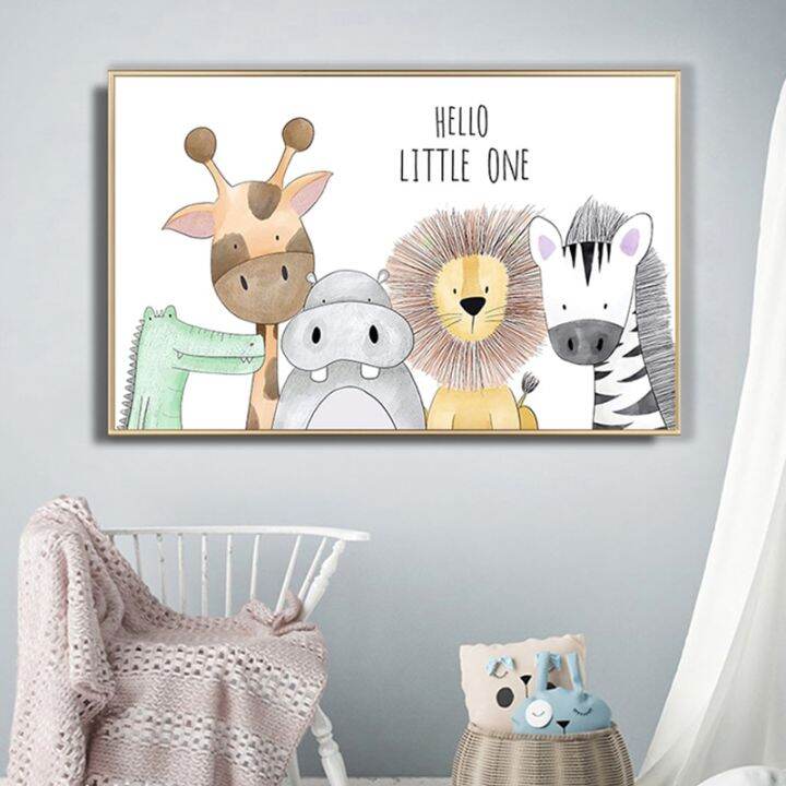Modern Cartoon Animal Print Poster Nordic Lion Giraffe Nursery Picture