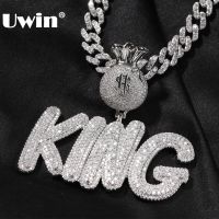 UWIN Custom Name Pendant Necklace with Money Bag Bail Iced Out Cubic Zirconia Charms Hip Hop Jewelry for Gift Fashion Chain Necklaces