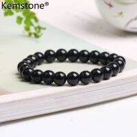 Kemstone เครื่องประดับสร้อยข้อมือลูกฟั่นเกลียวแก้วสีดำขนาด6มม. สำหรับผู้หญิงผู้ชาย