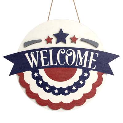 4th Of July Door Decor Liberty Bell Hanger For Door Patriotic Porch Decor USA Flag Welcome Sign Red Patriotic Wreath