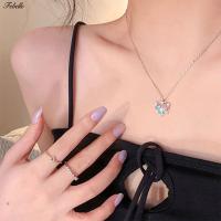 Febelle Heart Love Necklace Shiny Moonstone Necklace Clavicle Chain Female Jewelry Accessory Elegant Women Clavicular Chain