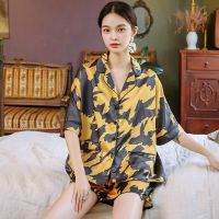 Womens Sleepwear Spring And Summer New Wearable Homewear Silk Loose Short Sleeve Shorts Suit