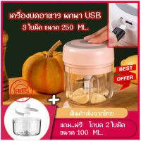 เครื่องปั่นกระทียมไฟฟ้า ชาร์จ  USB สำหรับ พกพา ขนาด 250 ML. 3 ใบมีด