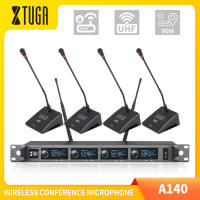 XTUGA A140 ระบบไมโครโฟนไร้สายระดับมืออาชีพ UHF 4 ช่อง 4 ระบบไมโครโฟนประชุมคอห่าน, ตัวรับสัญญาณโลหะ, ความถี่คงที่, เหมาะสำหรับการประชุม, การพูด, การประชุม