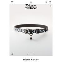 ♧YAMAHA♠Vivienne Westwood สร้อยโช้คเกอร์สีดำและสีเงินสำหรับเข็มขัดลายกราฟฟิตี้แมวขนาดใหญ่ VIVIENNE WESTWOOD สีดำและสีเงิน