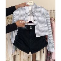 COD Large size womens summer suit womens 2023 new skinny vest striped shirt high waist shorts