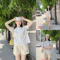 SLYQ SPRING EMBROIDERED COTTON BLOUSE เสื้อเบลาส์แต่งปกปักลายกระดุมหน้าแขนสั้น เสื้อทำงานสีขาว