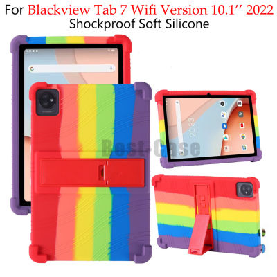 สำหรับ Blackview Tab 7 Wifi เวอร์ชัน10.1นิ้ว Casing Tablet สำหรับ Blackview Tab7 Wifi 10.1 2023ซิลิโคนอ่อนนุ่มพิเศษกันแดดป้องกันปลอกฝาหลังมีขาตั้ง