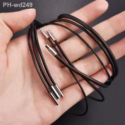 【YF】 45/50/60cm Black Brown Braid Wax Cord Pendant Necklace Jewelry Making Handmade Leather Rope Steel Clasp String Chain
