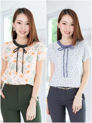 Narinari : NT2285 Bow Collar Blouse เสื้อทำงานแต่งสายโบว์ยาว