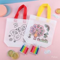 ❖┇♀ diy ของเล่น แถมปากกา 4 เเท่ง กระเป๋า Doodle กระเป๋าผ้าแคนวาสเพ้นท์มือ doodle bag for kids SA6483