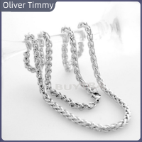 [Oliver Timmy] [COD] 3 4 5 6MM ผู้ชายสร้อยคอโซ่ข้อมือสแตนเลสสตีลสีเงินข้าวสาลี