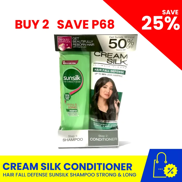SAVE 25%: CREAM SILK Conditioner Hair Fall Defense 180ml + SUNSILK Shampoo  Strong & Long 180ml, hair care, personal care, shampoo partner for men and  women, grocery item, unilever beauty | Lazada PH