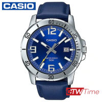 Casio นาฬิกาผู้ชาย สายหนังแท้ รุ่น MTP-VD01L-2BVUDF (หน้าปัดสีน้ำเงิน)