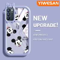 YIWESAN เคสสำหรับ OPPO Reno 6 5G Reno 6 Pro 5G Reno 6Z 5G เคสกระแสแฟชั่นแบรนด์ Mickey Mouse Softcase น่ารัก Tpu เคสใสกรอบสีเคสกันกระแทกกล้อง