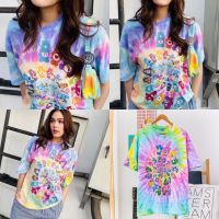 เสื้อยืด เสื้อมัดย้อม ผ้ามัดย้อมสีรุ้ง สกรีนลายแคร์แบร์ เสื้อชมพู่ งาน Oversize เสื้อโอเวอร์ไซส์