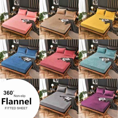 【CW】 WOSTAR warm solid flannel bedsheet elastic band fitted sheet dust protective home textiles luxury bedding